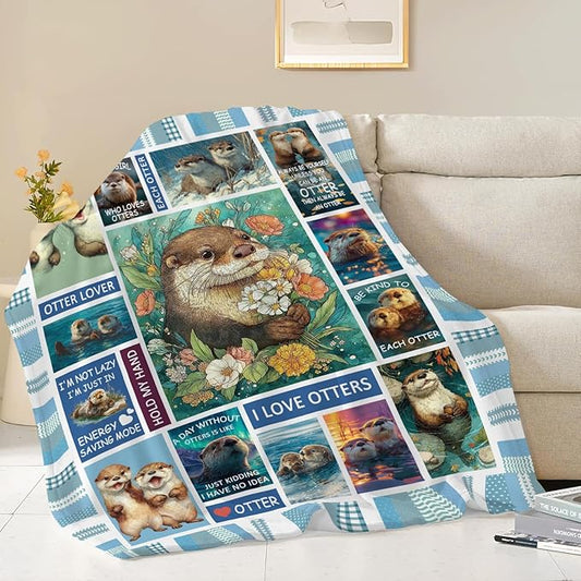 Otter Throw Blanket Otter Stuff Gifts for Kids Girls Boys Adults Women Men Soft Cozy Warm Plush Fluffy Fuzzy Fleece Blanket Decor 50''X60''