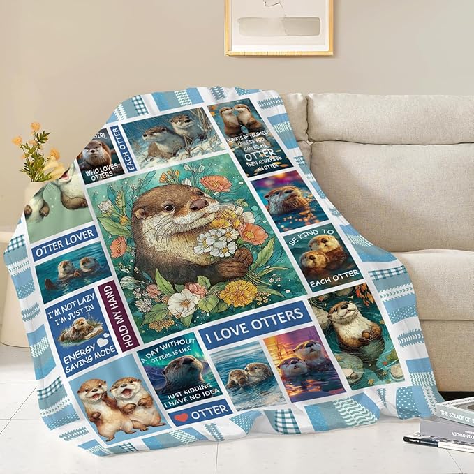 Otter Throw Blanket Otter Stuff Gifts for Kids Girls Boys Adults Women Men Soft Cozy Warm Plush Fluffy Fuzzy Fleece Blanket Decor 40''X50''