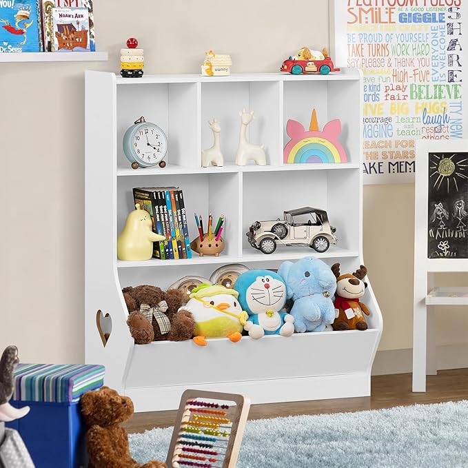 Lerliuo Kids Toy Storage Organizer, 3 Tier Children Small Bookcase and Bookshelf, Toddler 7 Cubby Toy Storage Cabinet, Toy Shelf for Playroom, Bedroom, Living Room, Nursery, School 29.53'' H (White)