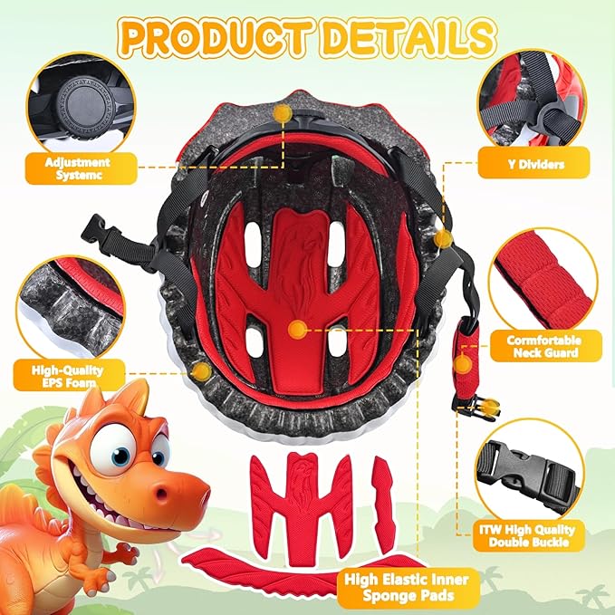 Toddler/Kids Bike Helmet Set for Boys Girls 3D Adjustable Kids Helmet Protective Gear Set Knee Elbow Wrist Pads and Multi-Sports Skateboard Scooter Cycling Roller Balance Bike