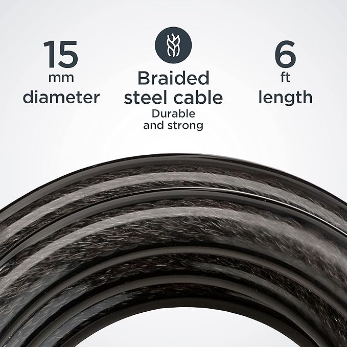 Schwinn Bike Cable Lock with A Lighted Key, 6 feet x 15 mm Anti Theft Bicycle Lock, Security Level 3