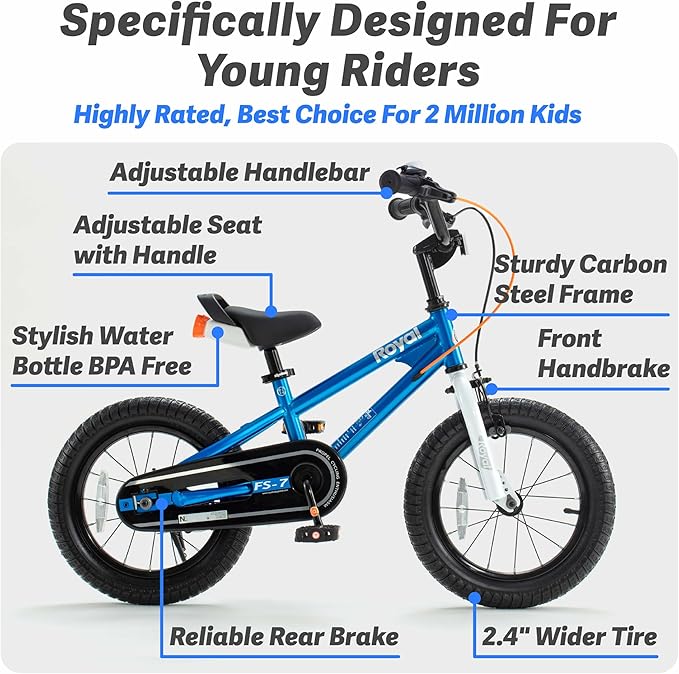 RoyalBaby Kids Bike EZ Balance to Pedal Dual Handbrake Toddlers Boys Girls Bicycle 12-20 Inch for Age 3-10 Years