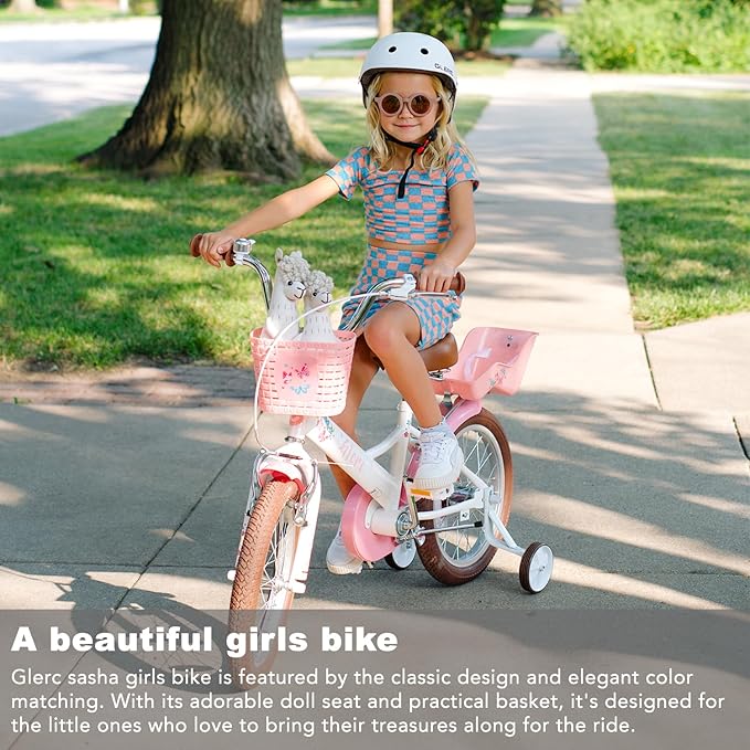 Glerc Sasha Girls Bike, 12-20 Inch Kids Bike for Ages 2-13 Years Old Children, Retro Vintage Style Kids Bicycle with Doll Bike Seat, Basket and Training Wheels, Multiple Colors