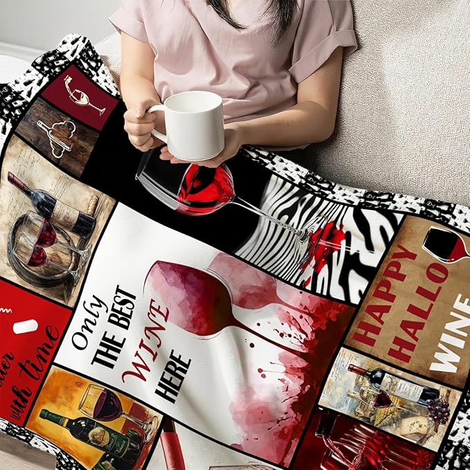 Red Wine Blanket for Women, Wine Lover Fleece Blanket Gifts for Boys Girls, Warm Cozy Soft Flannel Stuff for Bed Sofa Couch 50" x 40"