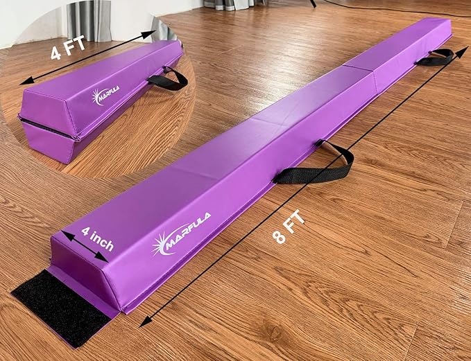 Balance Beam - Folding Floor Gymnastics Equipment for Kids, Non Slip Base - 6 FT to 10 FT for Home Gym Use