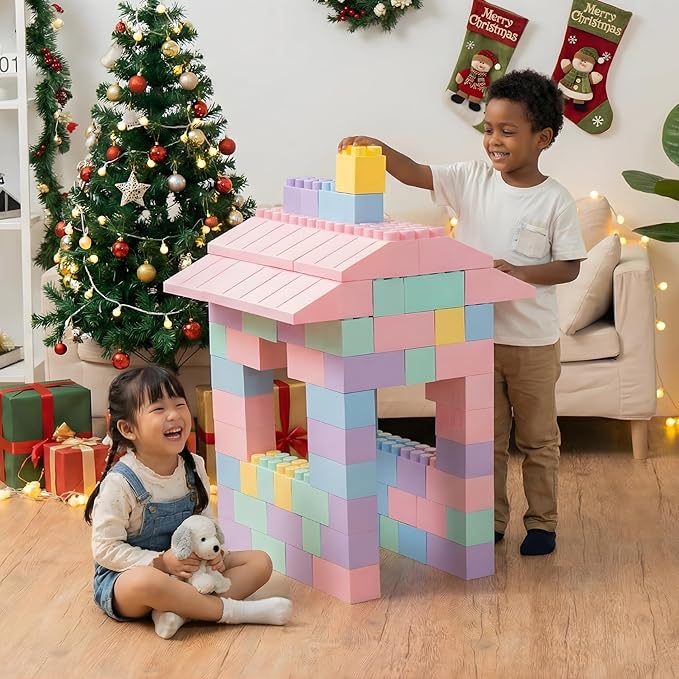 PLATPORTS 86-Piece Pastel Jumbo Big Blocks – Giant XL Pastel Building Blocks for Kids Ages 2–8, Large Plastic Construction Set for Indoor & Outdoor Play