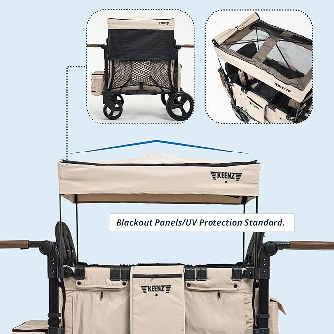 Keenz XC EVO - Luxury Comfort Stroller Wagon | Foldable 2 Passenger with Adjustable Canopy | Mocha