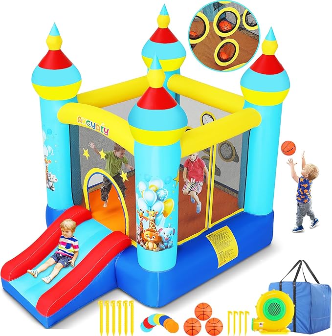 AKEYDIY Bounce House for Kids Toddlers Girls/Boys Gifts, Inflatables Funny Animals Bounce House for Kids 3-6 Bouncy Castle with Blower, Jump House with Slide, Pitching Game Indoor, Backyard