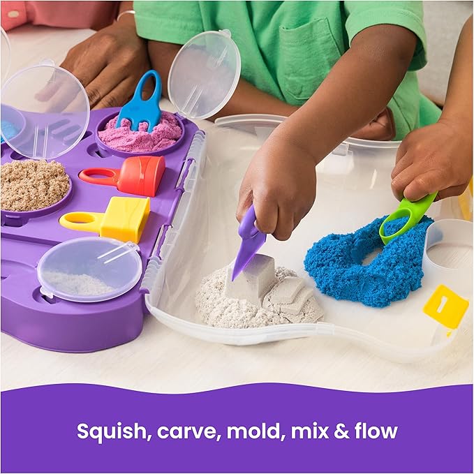 Kinetic Sand, Variety Case with 2lbs Play Sand (Beach, Neon & Shimmer) & 5 Tools, Reusable Storage, Sensory Toys for Kids Ages 3 and up