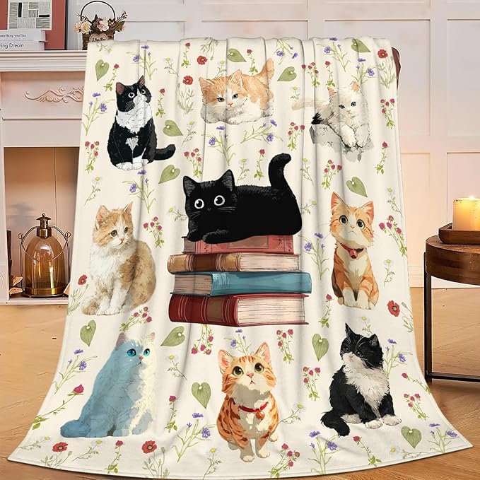 Cat Throw Blanket Black Cat Stuff Gifts for Kids Girls Boys Adults Women Men Soft Cozy Warm Plush Fluffy Fuzzy Fleece Blanket Decor 60''X80''