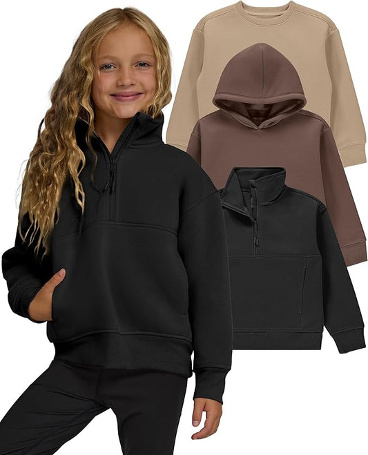 PURE CHAMP Girls Sweatshirt 3 Pack Hoodies for Teen Girls Crewneck Sweatshirt Quarter Zip hoodies Fleece Sizes 4–16 Clothing