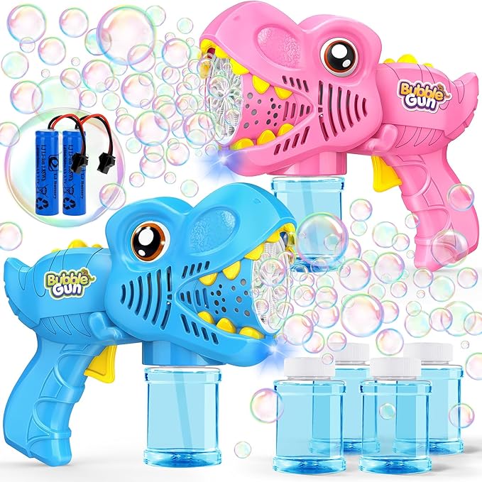 Toys for Boys Girls Ages 4-8 - 2 Pack Bubble Machine Gun Rechargeable Dinosaur Toy Gift for 4 5 6 7 8 Boy Girl Kids Toddlers Outdoor Toys 4-6 Easter Basket Stuffers Christmas Valentines Gift
