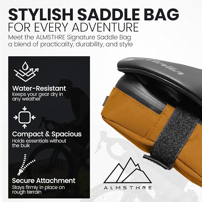 Signature Bike Saddle Bag – California Gold | 0.5L Bike Seat Bag (3" x 5.25" x 2") | Water-Resistant Ripstop, Waterproof Zipper, Internal Pocket | Durable Under Seat Storage