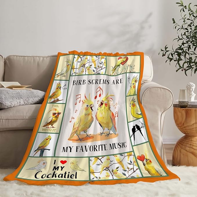 Parrot Bird Throw Blanket Cute Cockatiel Blanket Gifts for Girls Women Kids Boys Adults Men Super Soft Cozy Plush Fluffy Fuzzy Fleece Blanket Home Decor 50''X60''