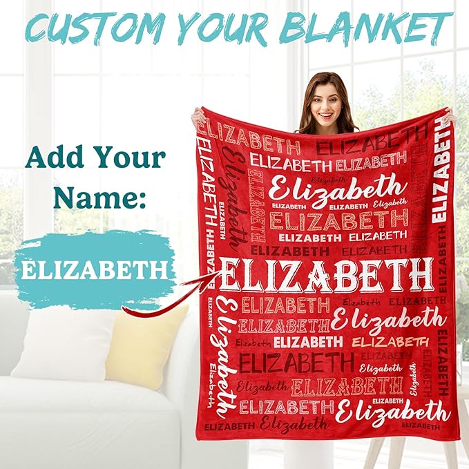 Ship Next Day, Personalized Baby Blanket with Name - Printed in USA, Custom Name Blanket for Boys Girls Kids, Customized Flannel Blankets Gifts for Teen Shower Toddlers Christmas Brithday
