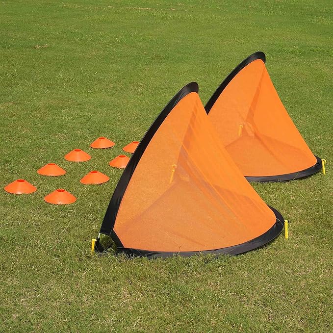 Poray Soccer Goal for Kid Easy-up Set of Two Portable Soccer Net 210D Oxford with 8 Field Marker Cones Extra Stakes Fun for Backyard and Soccer Training