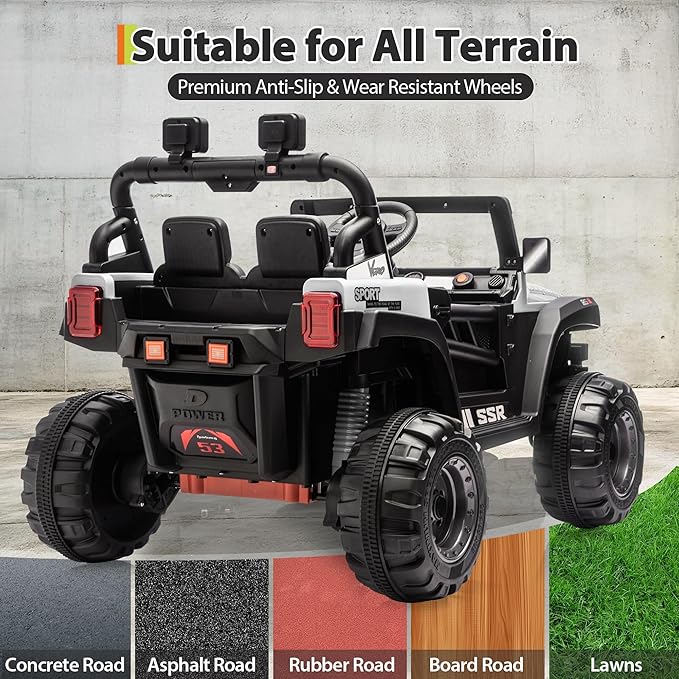 Kids Ride On Truck Car, 12V Ride On Toy Battery Powered Vehicles w/Parent Remote, Spring Suspension, Electric Car for Kids with Bluetooth Music, LED Light, Ideal Car Gift for Boys Girls, White