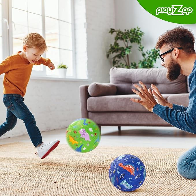 PlayZap 2 Pack Playground Balls for Kids, Dinosaur Kickballs for Toddlers 1-8, 8.5 in Rubber Balls with Pump, Indoor & Outdoor Dodgeball Toys for Boys & Girls Gifts