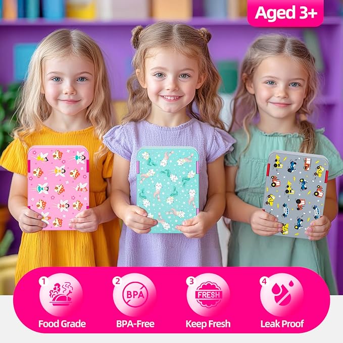 QCQHDU Bento lunch Box for Kids-4 Compartment,1180ml Lunch Containers for Adults,Microwave & Dishwasher & Freezer Safe,School,Work,Picnics with Sauce Vontainers,BPA-Free(Castle)