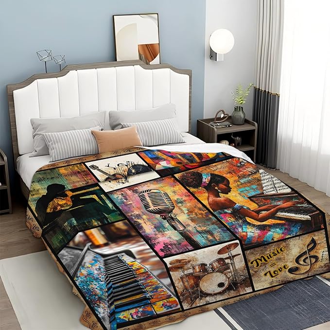Music Lover Blanket for Women Girls, Musical Instruments Note Flannel Throw Blanket, Cozy Fleece Soft Stuff Blankets Gift for Couch Sofa Bed 50" x 40"