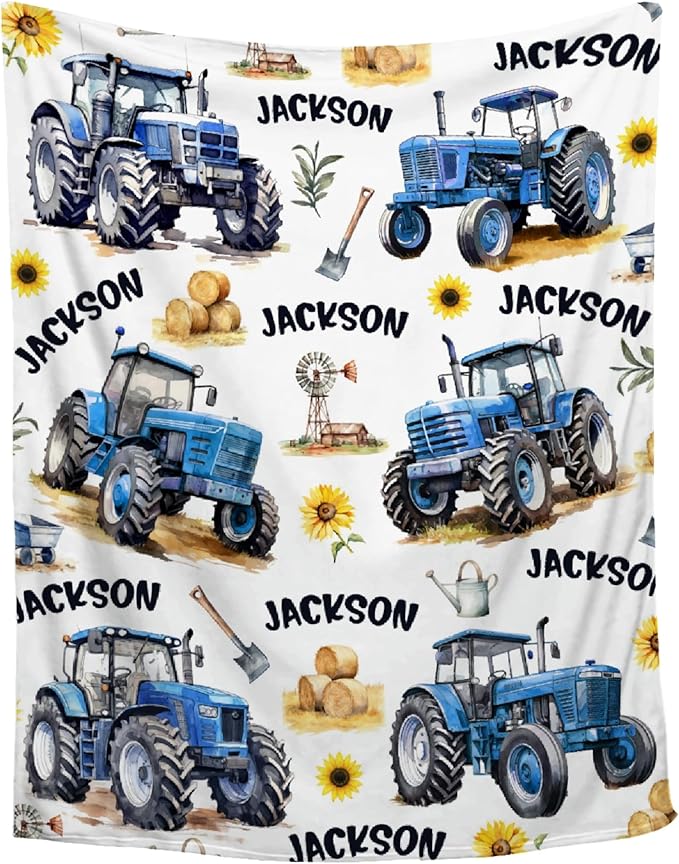 Custom Farm Tractor Blanket with Name Personalized Farm Tractor Blankets for Girls Boys Women Men Customized Blanket Gifts for Birthday 30"x40"for Toddler/Pets