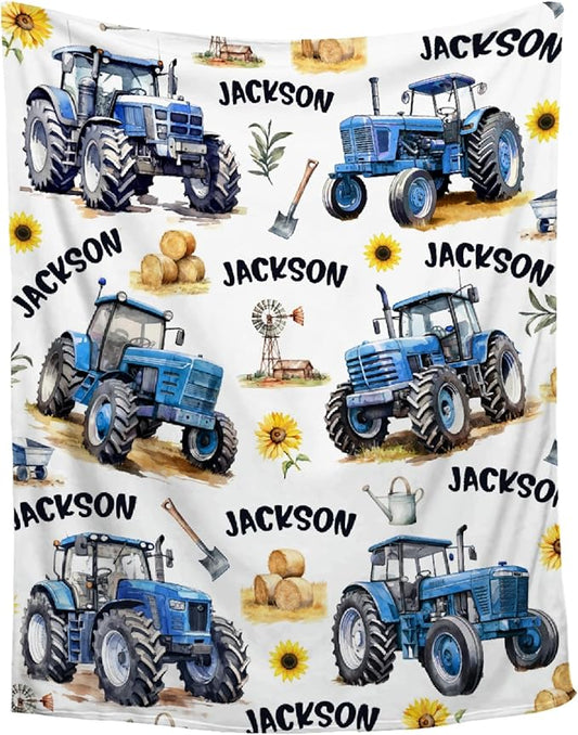 Custom Farm Tractor Blanket with Name Personalized Farm Tractor Blankets for Girls Boys Women Men Customized Blanket Gifts for Birthday 60"x80"for Adults