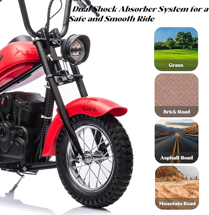 Kids Electric Motorcycle, 24V Electric Dirt Bike for Kids, 250W Motor 14MPH Fast Speed Retro Motocross, Electric Dirt Bike with LED Lights, Leather Seat, Red