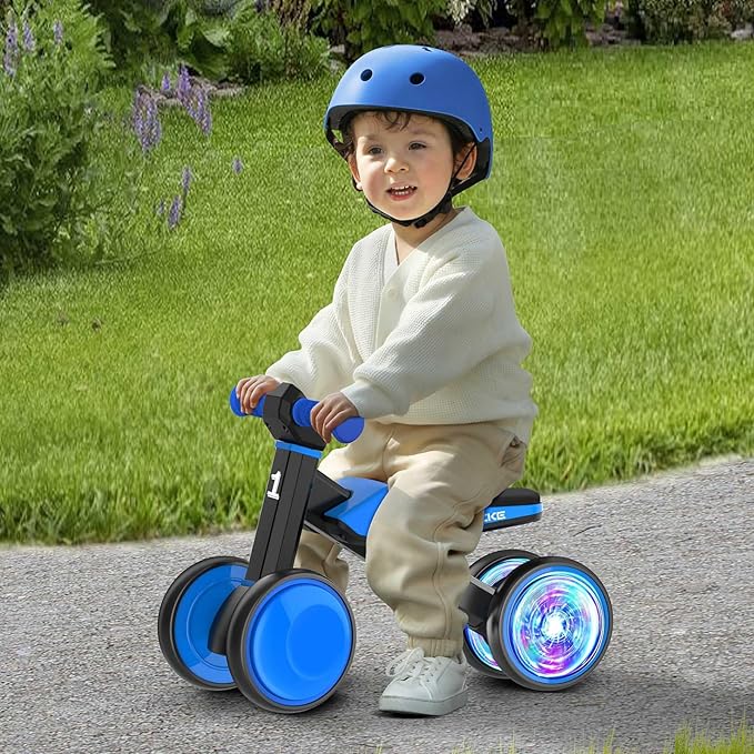 Baby Balance Bike for 1 Year Old Boys and Girls – Toddler First Bike with Colorful Lighting, 4 Wheels Safe Indoor Ride On Toy for 12-24 Months, First Birthday Gift