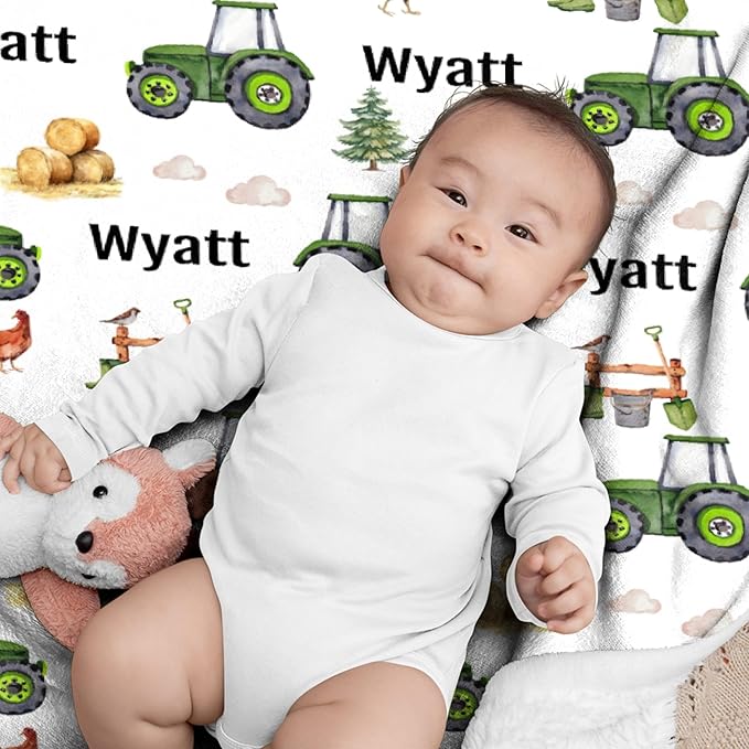 Custom Farm Tractor Blanket with Name Personalized Farm Tractor Blankets for Girls Boys Women Men Customized Blanket Gifts for Birthday 40"x50"for Kids/Small Pets