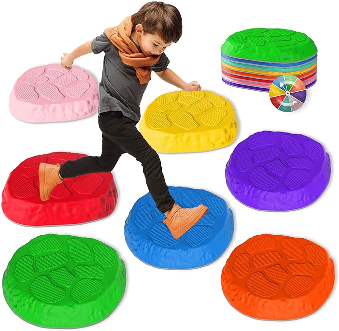 Stepping Stones for kids,8/12 PCS Durable Non-Slip Balance Stones Indoor Outdoor toys for toddlers develope Kids Balance and Coordination Skills