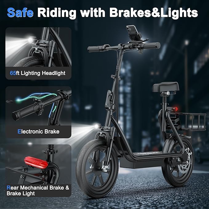 WERHY Electric Scooter, 500W Motor, 14'' Tires, Top Speed 22 mph, Max 27/49 Miles Ranges, Foldable E-Scooter with Suspension, Digital Display, Cruise Control,Rear Seat Box/Basket
