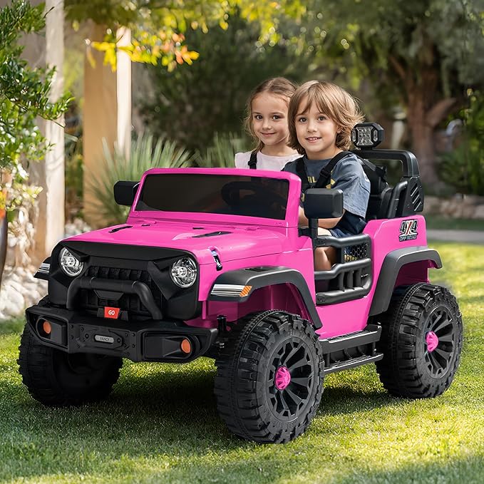 2 Seater Ride on Car Toy, 24V 4WD Electric Car for Kids 4-8 with Remote Control, 4x200W Motors, Capacity 150 lb - Hot Pink