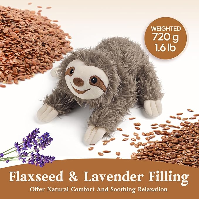 Sloth Stuffed Animals, Microwavable Stuffed Animal Adorable Fluffy Sloth Plush for Warmth & Comfort, Heatable & Coolable Lavender Scent Toy, Cute Soft Plushie Gifts for Kids Adult & Children Boy Girls