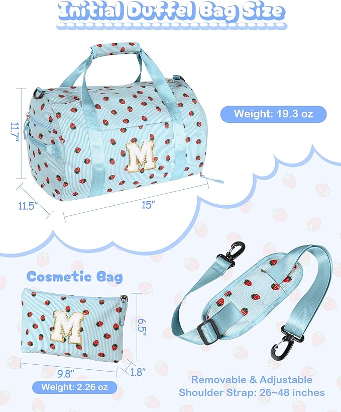 Birthday Gifts for Toddler, Girls Gym Bag, Kids Personalized Weekend Duffel Bags with Shoe Compartment, Initial Travel Tote with Makeup Bag, Gift for Dance Cheerleader Girl (Letter V)