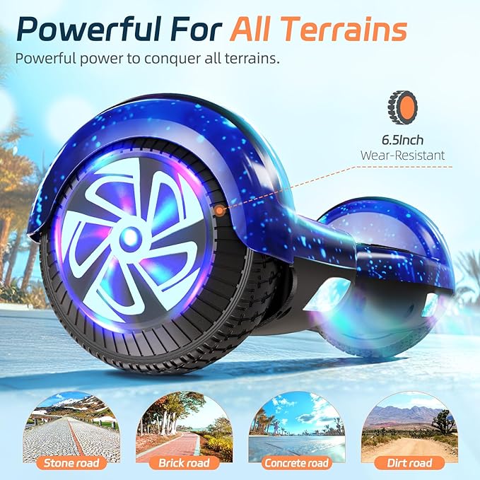 Scooter with Bluetooth Corlorful LED Lights, 6.5" Wheels, Dual 300W Motor Scooter for Kids Girls Boys Adults, All Ages