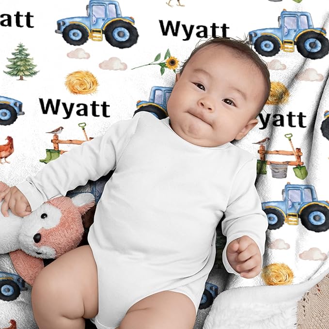 Custom Farm Tractor Blanket with Name Personalized Farm Tractor Blankets for Girls Boys Women Men Customized Blanket Gifts for Birthday 30"x40"for Toddler/Pets