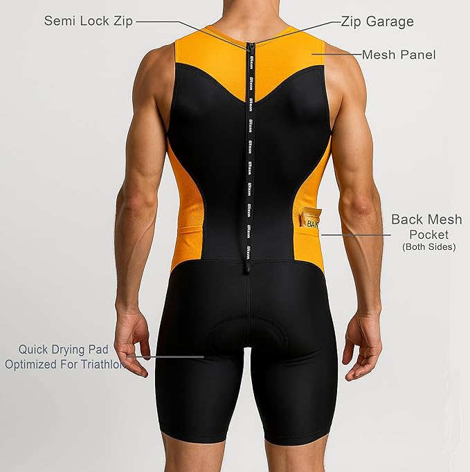 Wixen Men's Performance Triathlon Suit Sleeveless Tri Suit Padded Quick Dry Run Swim Bike