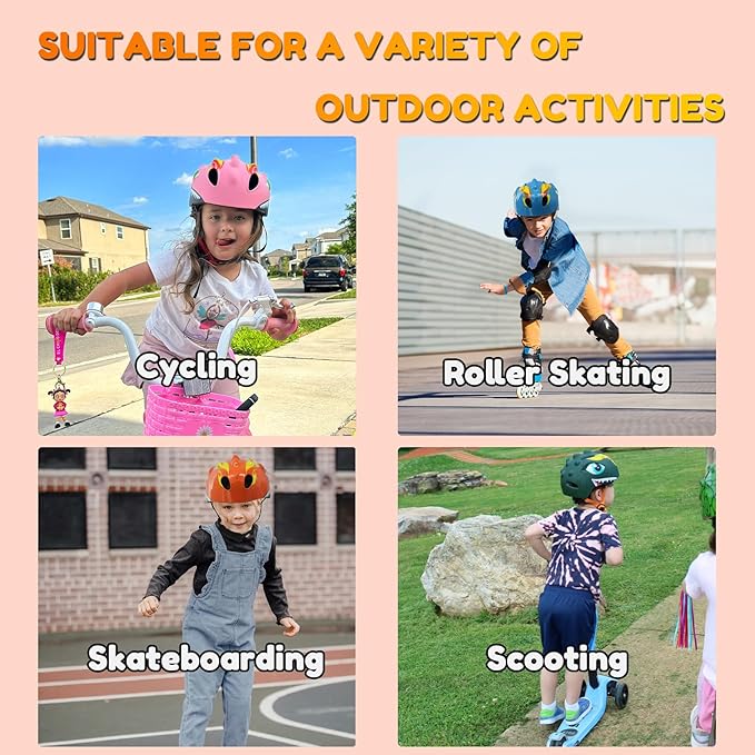 Toddler Helmet Kids Bike Helmet for 2 3 4 5 6 7 8 Years Old Girls with 3D Dinosaur Design Protective Gear Set and Safety Certified, Toddler Bike Cycling Skating Skateboard Scooter Helmet