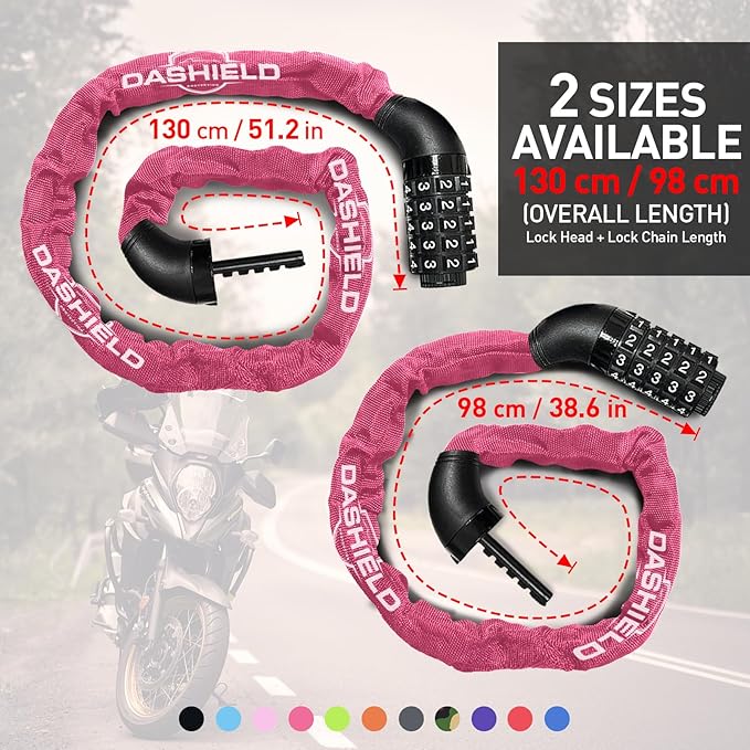 Bike Chain Lock Security 5 Digit Resettable Combination, 38.6 inches Heavy Duty Anti Theft Lock Chain for Bicycle, Motocycle, Scooter, Gate, Fence (Fuchsia, 3.2ft)