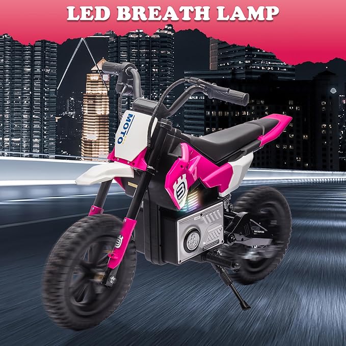 Electric Motorcycle for Kids Ages 5-10, 24V 200W Higher Speed Electric Dirt Bike, Kids Ride On Motorcycle with Rear Wheel Shock Absorber, LED Breath Light, Bluetooth, Music, Horn, Pink
