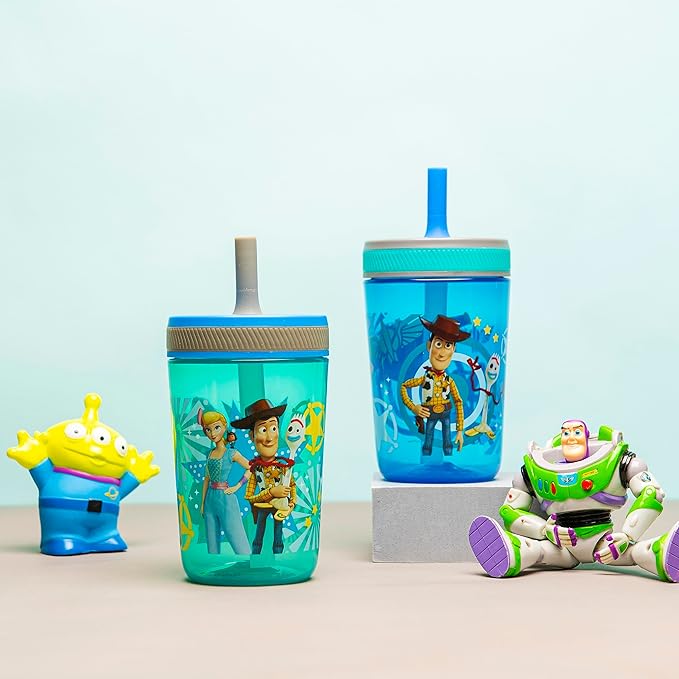 Zak Designs Kelso 15 oz Tumbler Set (Toy Story 4 - Woody & Buzz 2pc Set) Toddlers Cup Leak-Proof Screw-On Lid with Straw Made of Durable Plastic and Silicone, Perfect Bundle for Kids