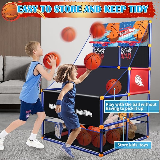 Arcade Basketball Game Set for Kids, Boy Toys Basketball Hoop with 4-5 Balls for 3-12 Years Old, Adjustable Height w/Pump & Storage Net for Kids Indoor Outdoor Sports Play, Christmas Birthday Gifts