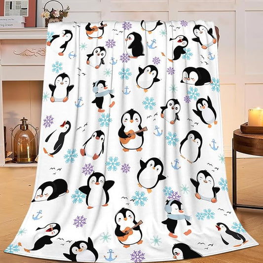 Penguin Throw Blanket for Kids, Cute Penguin Animals Fleece Blanket Gifts for Boys Girls, Warm Cozy Soft Flannel Stuff for Bed Sofa Couch 60" x 50"