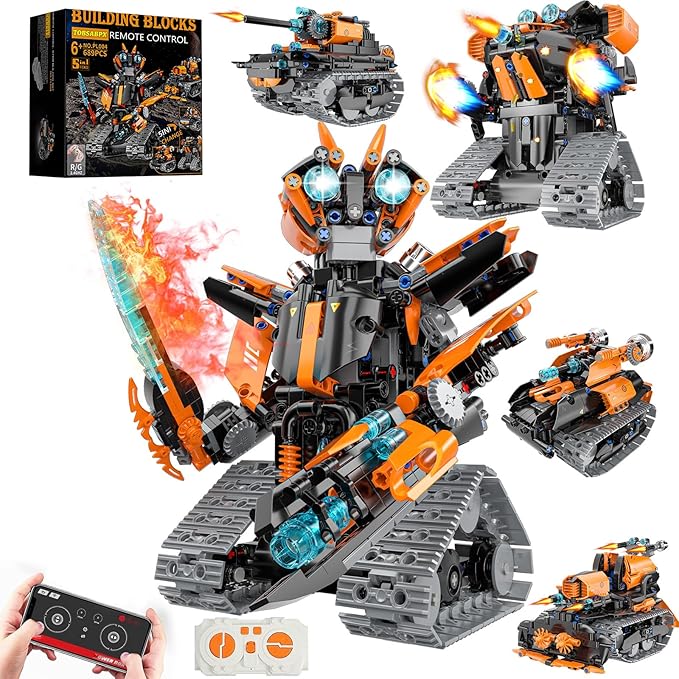 STEM Building Toys for Kids 6-14, 5in1 STEM Robot Building Kit for Kid, Remote & APP Controlled Tank Bulldozer Robot Building Blocks Set Birthday Xmas Gifts Ideas for Boys Girls (689PCS)