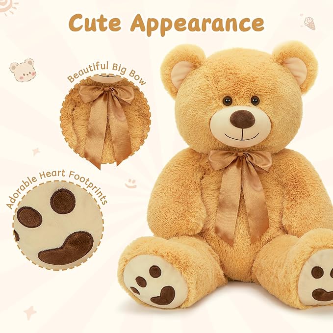 MorisMos Big Teddy Bear Stuffed Animal 36 inch, Large 3ft Teddy Bear Plush Toy, Big Stuffed Bear Gifts for Kids, Girls, Girlfriend, Women on Baby Shower, Valentine, Christmas, Birthday (Light Brown)