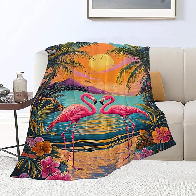 Flamingo Blanket Tropical Animal Floral Throw Blankets Gifts for Girls Boys Kids Flamingo Lover Soft Cozy Fleece Plush for Couch Sofa Bed 60"x50"
