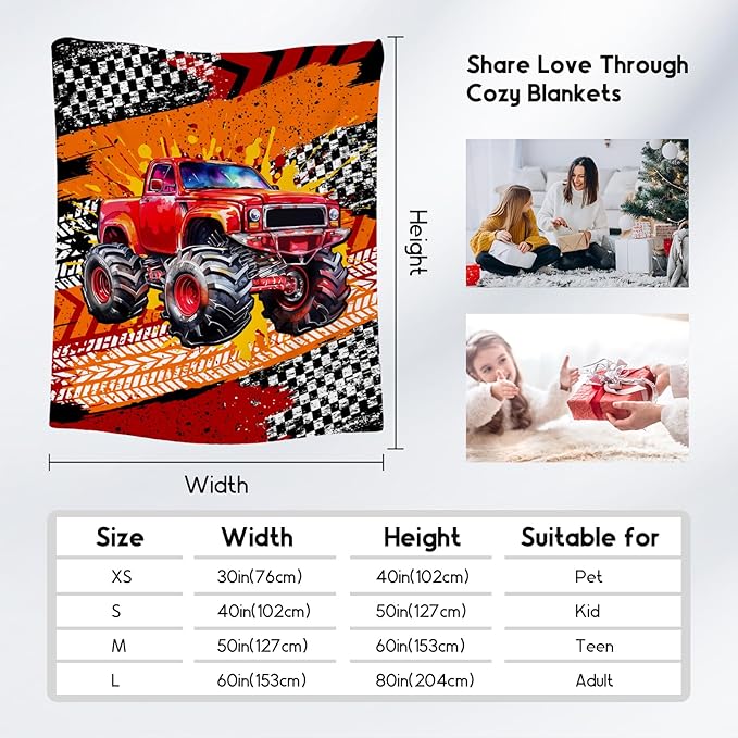 Toddler Blankets for Boys, Truck Gifts for Adults Teens, 60"x80" Plush Cozy Car Throw Decor for Bedroom