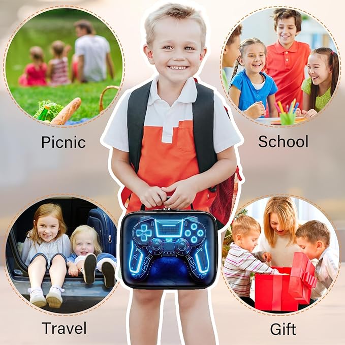 Gamer Lunch Box for Boys,Leather Boys Lunch Bag for Kids,Gamer Gifts for Kids,Insulated Video Game Lunchbox,Reusable Portable Lunchbox for School Travel Picnic Hiking Beach
