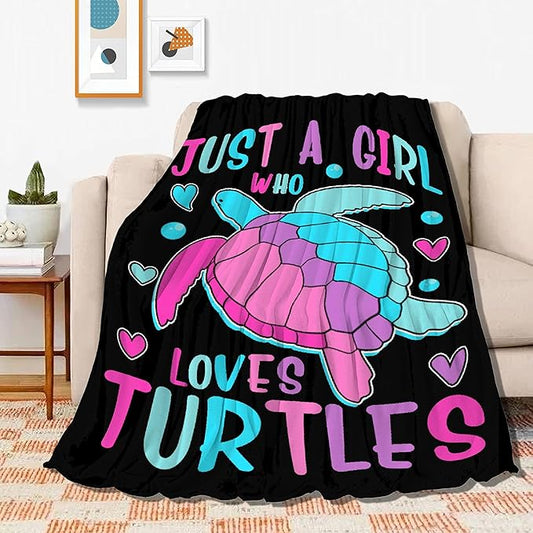 Just Girl Who Loves Turtles Blanket Soft Blankets and Throws Flannel Cozy Lightweight Quilt Gift Perfect for Bed Sofa Couch-120 x90 Extra Large for Family