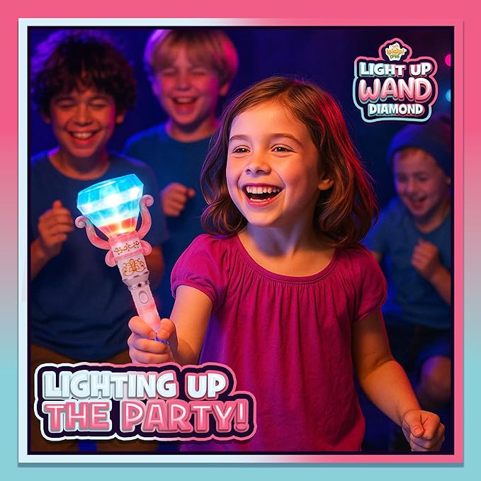 IPIDIPI TOYS Light Up Spinning Diamond Wand, Rotating Magic Princess Toy - Party Favors, Gift Set, Birthday Surprises - Sensory Pretend Play Fairy Wand for Kids Girls and Boys